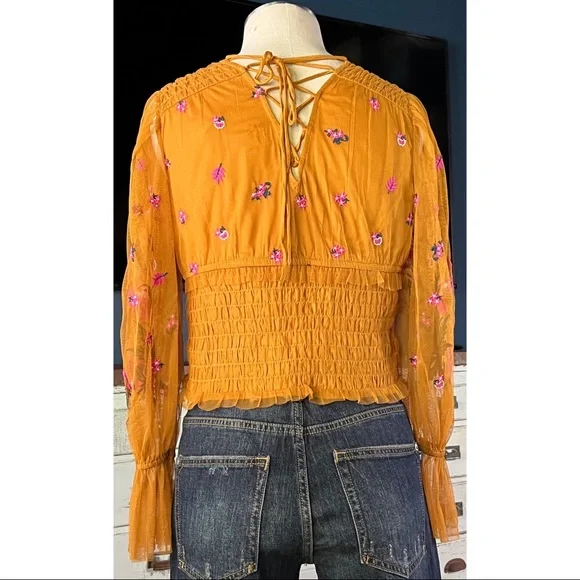 Anthropologie Smocked Tulle Blouse Top MP - Picture 11 of 16